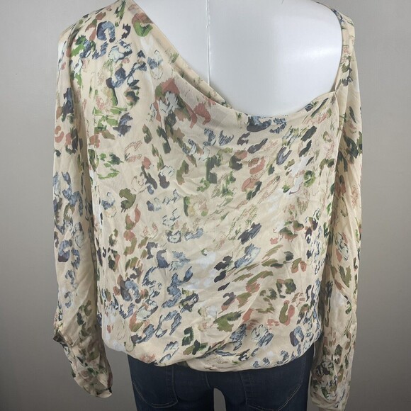 Rory Beca Ivory Print Silk Blouse Asymmetrical Size XS - Picture 6 of 13